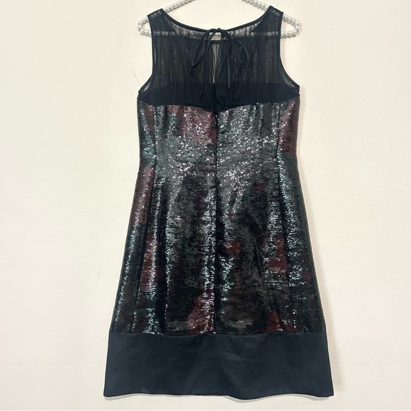 Kay Unger Black Floral Sequin Illusion Shift Dress SIZE 6 - Picture 3 of 6